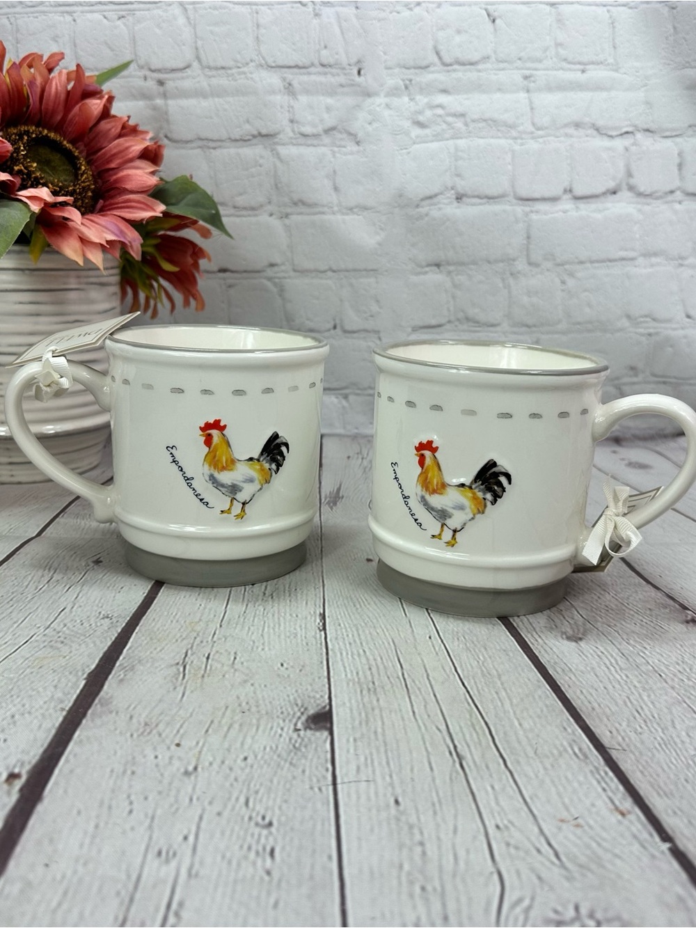 NWT dwell Rooster Ceramic Mugs Set of 2 farmhouse cottagecore empordanesa